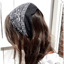 Load image into Gallery viewer, Vintage Style Print Bandana Hair Bands for Girls Women Headband Square Scarf Face Mask Cross Turban Bandanas Headwear
