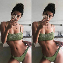 Load image into Gallery viewer, Vintage Women Push-up Padded Bra Bikini Set Pleated Swimsuit Women's Detachable Padded Cutout Push Up Striped Bikini Set Two Piece Swimsuit Swimming Beach Bathing Costume Classic Bikini Set
