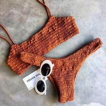 Load image into Gallery viewer, Vintage Women Push-up Padded Bra Bikini Set Pleated Swimsuit Women's Detachable Padded Cutout Push Up Striped Bikini Set Two Piece Swimsuit Swimming Beach Bathing Costume Classic Bikini Set
