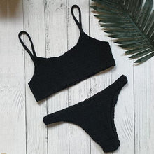 Load image into Gallery viewer, Vintage Women Push-up Padded Bra Bikini Set Pleated Swimsuit Women's Detachable Padded Cutout Push Up Striped Bikini Set Two Piece Swimsuit Swimming Beach Bathing Costume Classic Bikini Set
