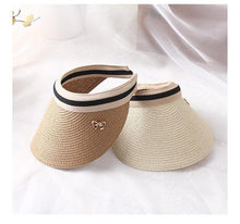 Load image into Gallery viewer, Vintage Women's Sun Hats Handmade Straw Visor Caps Fashionable Adult Sun Beach Top Hats Cute Bowknot Design Fashion Summer Women's Casual Caps Straw Hats Parent-Child Summer Hat Empty Top Beach Hat
