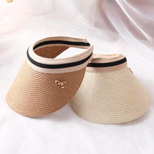 Load image into Gallery viewer, Vintage Women's Sun Hats Handmade Straw Visor Caps Fashionable Adult Sun Beach Top Hats Cute Bowknot Design Fashion Summer Women's Casual Caps Straw Hats Parent-Child Summer Hat Empty Top Beach Hat
