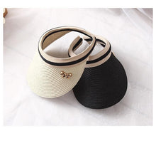 Load image into Gallery viewer, Vintage Women's Sun Hats Handmade Straw Visor Caps Fashionable Adult Sun Beach Top Hats Cute Bowknot Design Fashion Summer Women's Casual Caps Straw Hats Parent-Child Summer Hat Empty Top Beach Hat

