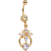Load image into Gallery viewer, Clear Gem Gold Anodized Celestial Flower Power Dangle Belly Ring

