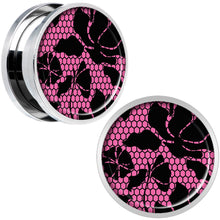 Load image into Gallery viewer, Pink Floral Lace Steel Screw Fit Plug Set 18mm

