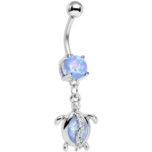 Load image into Gallery viewer, Aqua Faux Opal Clear Gem Beach Turtle Dangle Belly Ring
