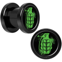 Load image into Gallery viewer, Green Grenade Black Anodized Screw Fit Plug Set 0G
