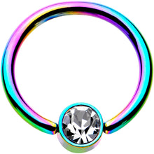 Load image into Gallery viewer, 16G 3/8 Clear Gem 4mm Disc Rainbow IP BCR Captive Ring
