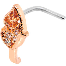 Load image into Gallery viewer, 20G Clear CZ Rose Gold Tone Leaf Faux Hoop L Shaped Nose Ring

