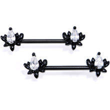 Load image into Gallery viewer, White Gem Black Anodized Fiery Flame Barbell Nipple Ring Set
