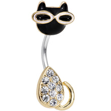 Load image into Gallery viewer, Clear Gem Cool Cat Double Mount Belly Ring
