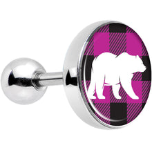 Load image into Gallery viewer, 16G 1/4 Pink Black Plaid Polar Bear Tragus Cartilage Earring
