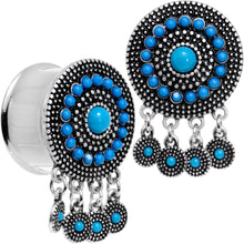 Load image into Gallery viewer, Southwest Blue Drum Dreamcatcher Dangle Double Flare Plug Set 6mm to 25mm

