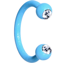 Load image into Gallery viewer, 16G Clear Gem Blue Glow in the Dark Horseshoe Circular Barbell

