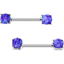 Load image into Gallery viewer, 14G 9/16 Purple Faux Druzy Steel Barbell Nipple Ring Set
