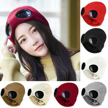 Load image into Gallery viewer, Warm Classic Unisex Wool Knitted Goggles Beanie Comfortable Winter Stylish Hat Outdoor Sports Cap For Men Women New Fashion Multi Function Caps
