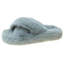 Load image into Gallery viewer, Warm Fluffy Fur Slippers Shoes Women Flip Flop Flat Furry Slides Outdoor Sandals Woman Open Toe Slippers Plush Cross Band Fleece Comfy Memory Foam House Indoor Winter Shoes
