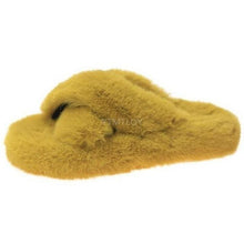 Load image into Gallery viewer, Warm Fluffy Fur Slippers Shoes Women Flip Flop Flat Furry Slides Outdoor Sandals Woman Open Toe Slippers Plush Cross Band Fleece Comfy Memory Foam House Indoor Winter Shoes
