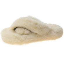 Load image into Gallery viewer, Warm Fluffy Fur Slippers Shoes Women Flip Flop Flat Furry Slides Outdoor Sandals Woman Open Toe Slippers Plush Cross Band Fleece Comfy Memory Foam House Indoor Winter Shoes
