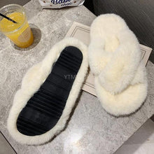 Load image into Gallery viewer, Warm Fluffy Fur Slippers Shoes Women Flip Flop Flat Furry Slides Outdoor Sandals Woman Open Toe Slippers Plush Cross Band Fleece Comfy Memory Foam House Indoor Winter Shoes
