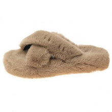 Load image into Gallery viewer, Warm Fluffy Fur Slippers Shoes Women Flip Flop Flat Furry Slides Outdoor Sandals Woman Open Toe Slippers Plush Cross Band Fleece Comfy Memory Foam House Indoor Winter Shoes
