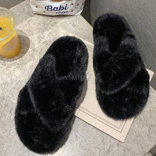 Load image into Gallery viewer, Warm Fluffy Fur Slippers Shoes Women Flip Flop Flat Furry Slides Outdoor Sandals Woman Open Toe Slippers Plush Cross Band Fleece Comfy Memory Foam House Indoor Winter Shoes
