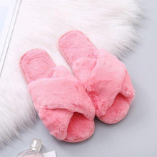 Load image into Gallery viewer, Warm Fluffy Slippers Women Cozy Faux Fur Cross Indoor Floor Slides Flat Soft Furry Flip Flops Fuzzy Slippers Cross Band Fluffy Slippers Faux Fur Slippers Plush House Open Toe Cozy Slippers For Women
