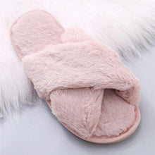 Load image into Gallery viewer, Warm Fluffy Slippers Women Cozy Faux Fur Cross Indoor Floor Slides Flat Soft Furry Flip Flops Fuzzy Slippers Cross Band Fluffy Slippers Faux Fur Slippers Plush House Open Toe Cozy Slippers For Women
