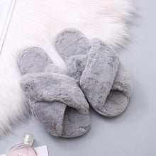 Load image into Gallery viewer, Warm Fluffy Slippers Women Cozy Faux Fur Cross Indoor Floor Slides Flat Soft Furry Flip Flops Fuzzy Slippers Cross Band Fluffy Slippers Faux Fur Slippers Plush House Open Toe Cozy Slippers For Women
