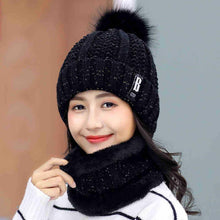 Load image into Gallery viewer, Warm Winter Skellies Beanies Knitted Hat Women Brand High Quality Winter Women Ball Ski Wool Fur Hat Pompoms Hats Knitted Scarf Women's Winter Beanie Hat, Warm Fleece Lined Knitted Soft Ski Cuff Cap with Pompom
