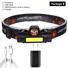 Load image into Gallery viewer, Waterproof 2 Light Mode USB LED Headlight With Magnet Rechargeable Headlamp Built-in 18650 Battery Flashlight  COB Work Light For Outdoor Camping Cycling Fishing Headlamp Flashlight
