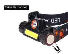 Load image into Gallery viewer, Waterproof 2 Light Mode USB LED Headlight With Magnet Rechargeable Headlamp Built-in 18650 Battery Flashlight  COB Work Light For Outdoor Camping Cycling Fishing Headlamp Flashlight

