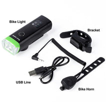 Load image into Gallery viewer, Waterproof Bicycle Light Smart Front Lamp Headlight With Horn USB Rechargeable LED Cycling Flashlight Bicycle Lights Set Powerful Lumens LED Bike Front For Adults Road Cycling Safety Flashlight
