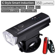 Load image into Gallery viewer, Waterproof Bicycle Light Smart Front Lamp Headlight With Horn USB Rechargeable LED Cycling Flashlight Bicycle Lights Set Powerful Lumens LED Bike Front For Adults Road Cycling Safety Flashlight
