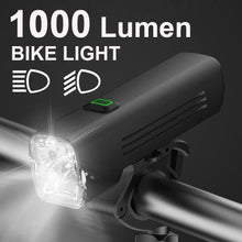 Load image into Gallery viewer, Waterproof Bike Light Set USB High/Low Beam Bicycle Lamp Headlight LED Cycling Flashlight Super Bright Bicycle Front Headlight 5 Light Modes Large Capacity Battery With Power Bank Function 1000 Lumen
