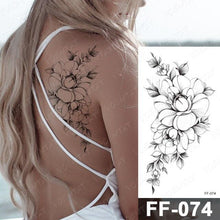 Load image into Gallery viewer, Waterproof Temporary Black Tattoo Sticker Peony Flower Snake Sketch Luxury Big Tattoo For Womens
