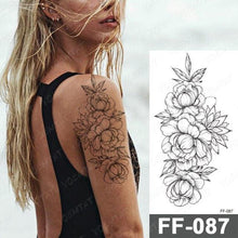 Load image into Gallery viewer, Waterproof Temporary Black Tattoo Sticker Peony Flower Snake Sketch Luxury Big Tattoo For Womens
