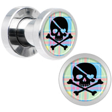 Load image into Gallery viewer, Pink Green Plaid Heart Skull Steel Screw Fit Plug Set 4G
