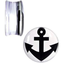 Load image into Gallery viewer, Clear Acrylic Black Anchor Saddle Plug Set 6mm to 20mm
