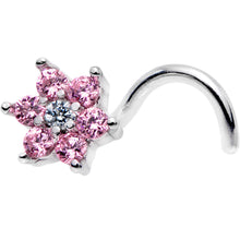 Load image into Gallery viewer, 18G 1/4 Pink and Clear CZ Gem Flower Left Nose Screw
