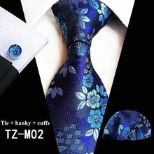Load image into Gallery viewer, Wedding Bridegroom Floral Print Silk Necktie With Cufflinks Set Fashion High Quality Necktie Set For Men
