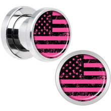 Load image into Gallery viewer, Pink American Flag Steel Screw Fit Plug Set 0G
