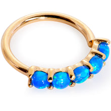 Load image into Gallery viewer, 18G Blue Synthetic Opal 14k Yellow Gold Seamless Circular Ring
