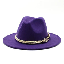 Load image into Gallery viewer, White Elegant Wide Brim Simple Hat Summer Women Lady Retro Wide Brim Hat Charming Fedora Hat Solid Color Fedoras Hat With Chain Men Women Cotton Comfortable Jazz Cap 56-58cm
