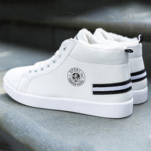 Load image into Gallery viewer, White Men Winter Plush Shoes Boys Comfort Sneakers Leather High Top Sneakers Trendy Style Casual Shoes Fashion Sneakers Breathable Comfort Walking Shoes For Mens
