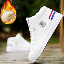 Load image into Gallery viewer, White Men Winter Plush Shoes Boys Comfort Sneakers Leather High Top Sneakers Trendy Style Casual Shoes Fashion Sneakers Breathable Comfort Walking Shoes For Mens
