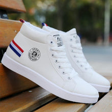 Load image into Gallery viewer, White Men Winter Plush Shoes Boys Comfort Sneakers Leather High Top Sneakers Trendy Style Casual Shoes Fashion Sneakers Breathable Comfort Walking Shoes For Mens
