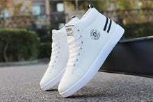 Load image into Gallery viewer, White Men Winter Plush Shoes Boys Comfort Sneakers Leather High Top Sneakers Trendy Style Casual Shoes Fashion Sneakers Breathable Comfort Walking Shoes For Mens
