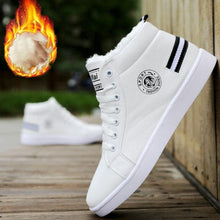 Load image into Gallery viewer, White Men Winter Plush Shoes Boys Comfort Sneakers Leather High Top Sneakers Trendy Style Casual Shoes Fashion Sneakers Breathable Comfort Walking Shoes For Mens
