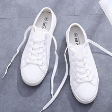 Load image into Gallery viewer, White Summer Womens Sneakers Trainers White Leather Canvas Shoes Tenis Classic Casual Cotton Slip On Canvas Comfortable Walking Flats Sneakers
